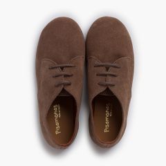 Kinder-Blucher aus Veloursleder mit Schnürsenkeln Mausgrau