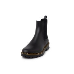 Regenstiefel mit mattem Finish Kontrastnähten und Tracksohle Schwarz