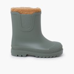 Regenstiefel für Kinder im Chelsea-Stil mit flauschigem Futter Grün