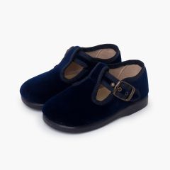 Samt-Schnürschuhe mit Schnalle Marineblau