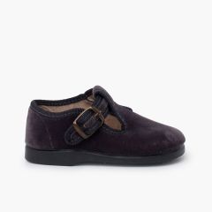 Samt-Schnürschuhe mit Schnalle Grau