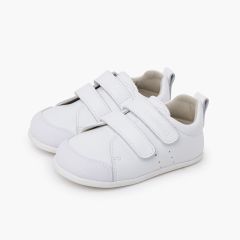 Weiche Leder-Sneaker mit doppeltem Klettverschluss Weiß