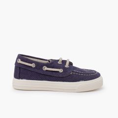 Sommer-Bootsschuhe für Jungen aus Bio-Leinwand Marineblau