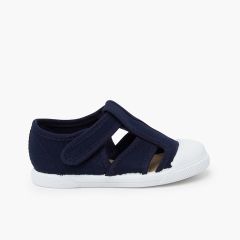 Weiche Leinwandsandalen für Kinder Marineblau