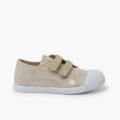 Weiche glitzernde Sneaker mit doppeltem Klettverschluss Gold