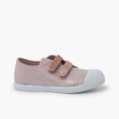 Weiche glitzernde Sneaker mit doppeltem Klettverschluss Rosa