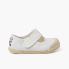 Barefoot Leinen T-Riemchenschuhe Weiß