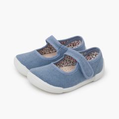 Barefoot-Mary-Janes Klettverschluss weißer Sohle Blau