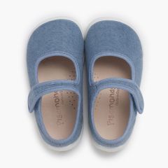 Barefoot-Mary-Janes Klettverschluss weißer Sohle Blau