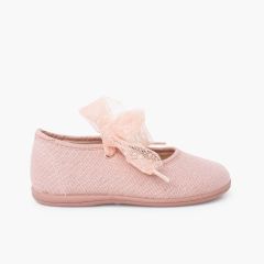 Mary Janes Plumeti mit Tüllbändern Zartrosa