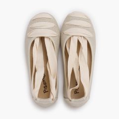 Leinen-Ballerinas mit Schleifen Roh