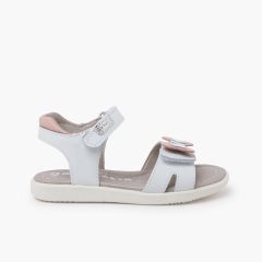 Garvalin Sandalen mit Klettverschluss und Herzschleife Weiß