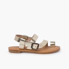 Gladiatorensandalen aus Nappaleder mit Schnalle Champagner
