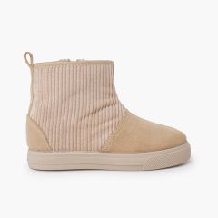 Barfuß-Stiefeletten aus Veloursleder mit Klettverschluss Beige