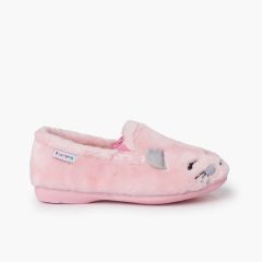 Hausschuhe mit weichem Fell Katze Rosa