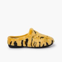Hausschuhe im Clog-Stil mit Löwenmotiv Gelb