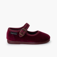 Mary Janes aus Samt mit antikgoldener Schnalle Bordeaux