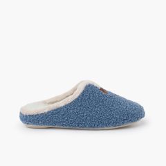 Hausschuhe im Clog-Stil mit flauschigem Futter Jeansblau