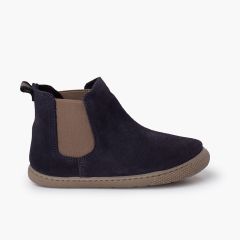 Barfuß-Stiefel aus Veloursleder im Chelsea-Stil Marineblau