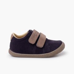 Barfuß-Sneaker mit doppeltem Klettverschluss aus Veloursleder Marine Streifen Grau