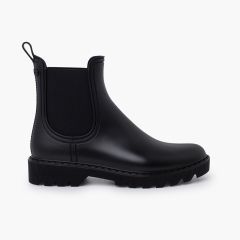 Regenstiefeletten mit elastischen Einsätzen für Mädchen und Frauen Schwarz