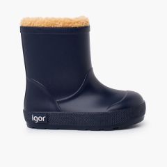 Barfuß-Regenstiefel mit flauschigem Futter Marineblau
