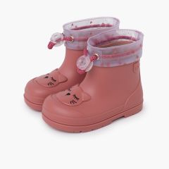 Barfuß-Regenstiefeletten mit verstellbarem Katze Rosa