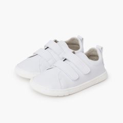Barfuß-Sportschuhe im Schulstil mit doppeltem Klettverschluss Weiß