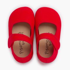 Barefoot-Mary-Janes aus Leinwand mit breitem Verschluss Rot