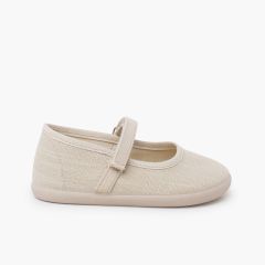 Barefoot-Mary-Janes leichtem Leinen Klettverschluss Roh