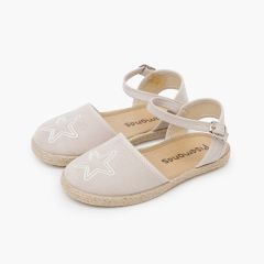 Flache Espadrilles gesticktem Stern Roh