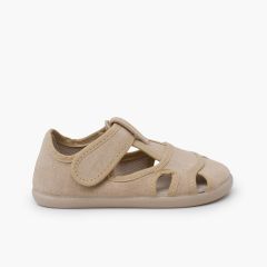 Barefoot-Sandalen aus gewaschener Canvas für Jungen Stein