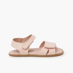 Barefoot-Ledersandalen verstellbarem Vorderblatt Rosé Nude