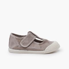 Barefoot T-bar Shoes aus Baumwollstoff Grau