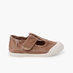 Barefoot T-bar Shoes aus Baumwollstoff Erde