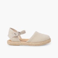 Leinen-Espadrilles flacher Sohle Schnalle Roh