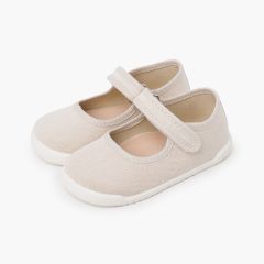 Barefoot-Mary-Janes rustikalem Canvas Klettverschluss Roh