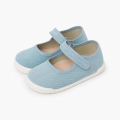 Barefoot-Mary-Janes rustikalem Canvas Klettverschluss Türkis