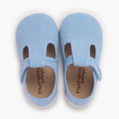 Barefoot-Riemchenschuhe rustikalem Canvas Klettverschluss  Blau