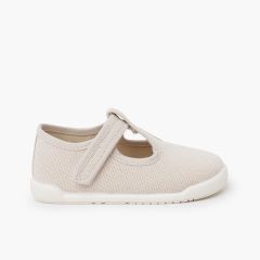 Barefoot-Riemchenschuhe rustikalem Canvas Klettverschluss  Roh