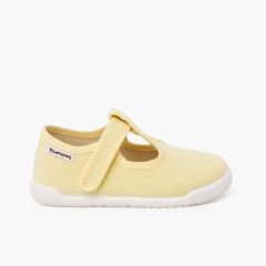 Barefoot-Riemchenschuhe rustikalem Canvas Klettverschluss  Zitrone