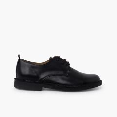Jungenschuhe Blucher Leder Schnürsenkeln Schwarz