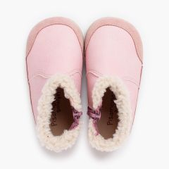 Barefoot-Stiefel Kunstleder Lammfellkragen Rosa