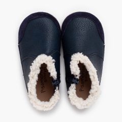 Barefoot-Stiefel Kunstleder Lammfellkragen Marineblau