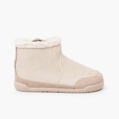 Barefoot-Stiefel Kunstleder Lammfellkragen Beige