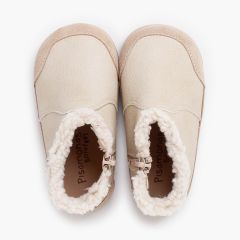 Barefoot-Stiefel Kunstleder Lammfellkragen Beige