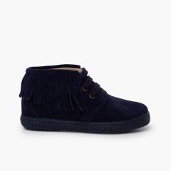 Kinderstiefel Wildleder Fransen runde Spitze Marineblau
