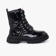 Militärstiefel Stern Schnürsenkel Glitter Schwarz