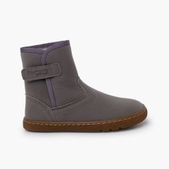 Barfußstiefel Leder mit schafsfellähnlichem Futter Grau