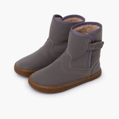 Barfußstiefel Leder mit schafsfellähnlichem Futter Grau
